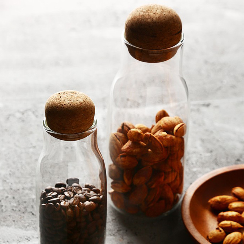 wholesale kitchen storage airtight glass canister set with cork lid