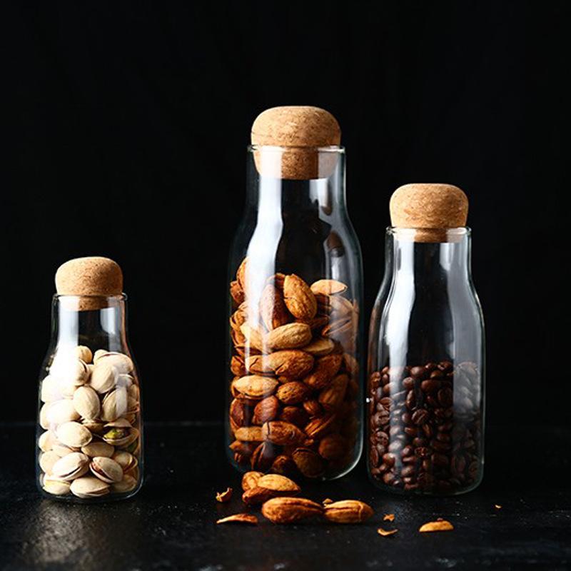 wholesale kitchen storage airtight glass canister set with cork lid