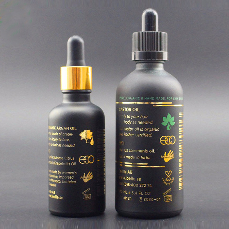 wholesale low price Matte Frosted Black Beard Oil Glass Dropper perfume Bottle 50ml 30ml