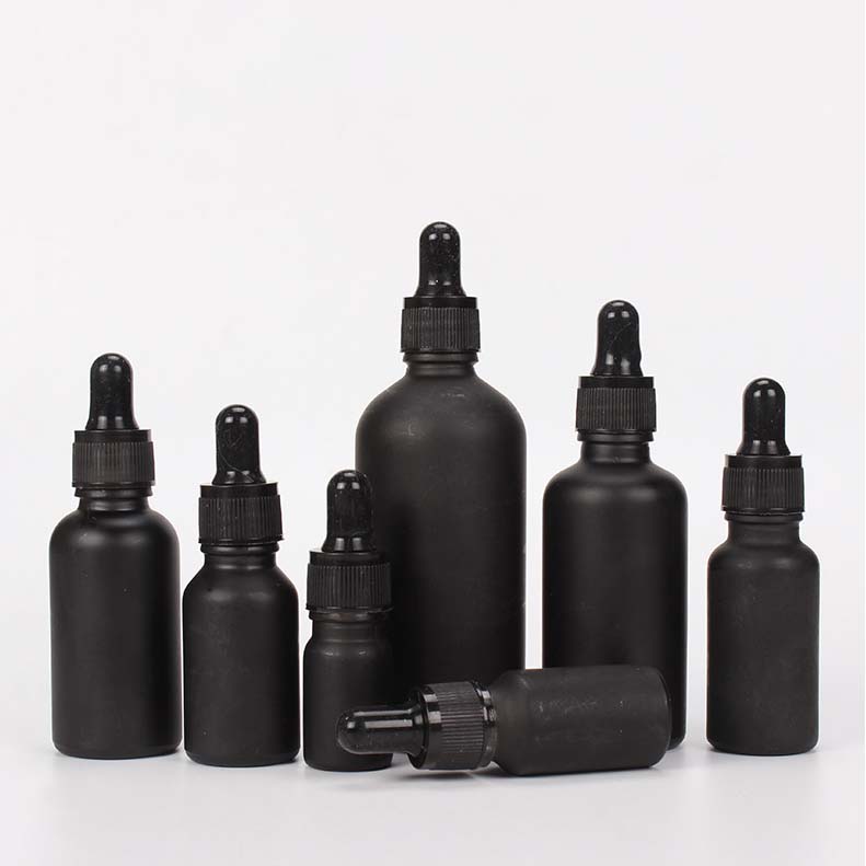 wholesale low price Matte Frosted Black Beard Oil Glass Dropper perfume Bottle 50ml 30ml