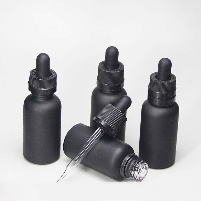 wholesale low price Matte Frosted Black Beard Oil Glass Dropper perfume Bottle 50ml 30ml