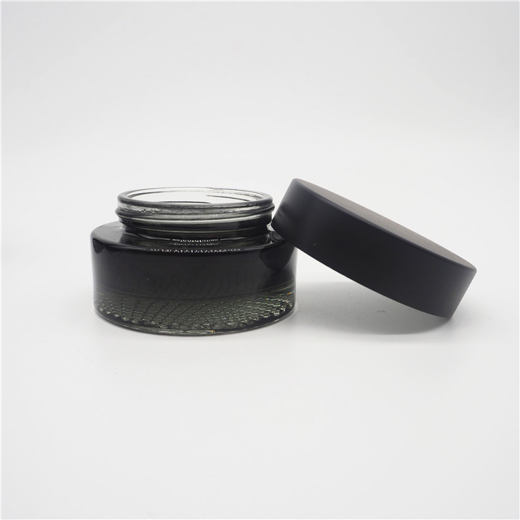 wholesale luxury black colored skincare empty round shape 50ml 30ml custom men cream glass jar