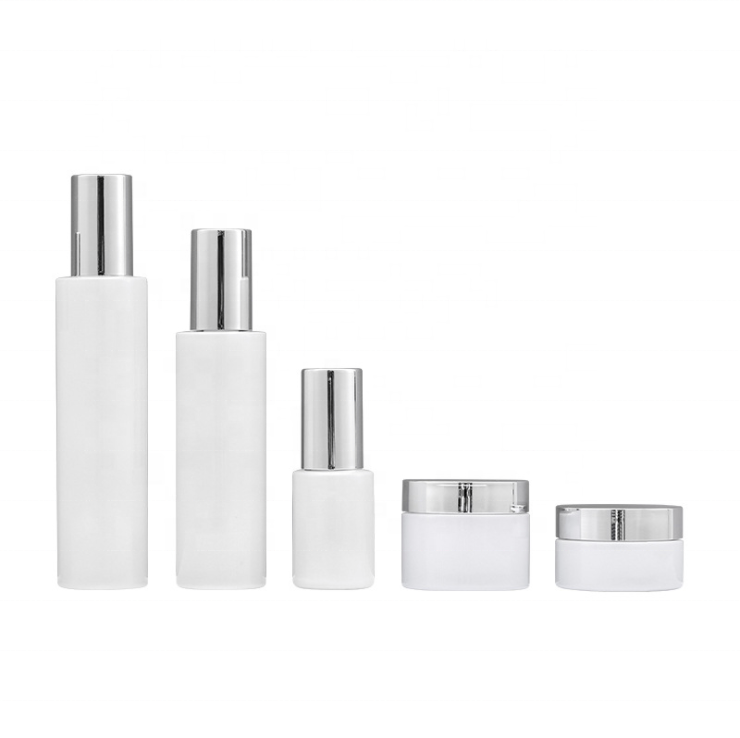 wholesale luxury cosmetic packaging containers white glass toner 30g 50g 30ml 100ml 120ml cream jar and lotion pump bottle