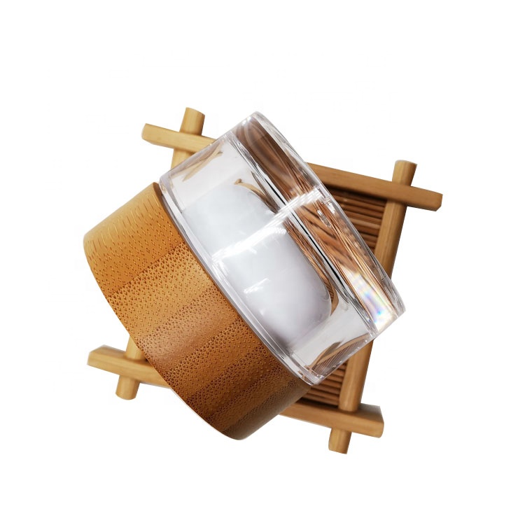 wholesale luxury round double wall container, cosmetics cream 15g 30g 50g acrylic jar with bamboo lid