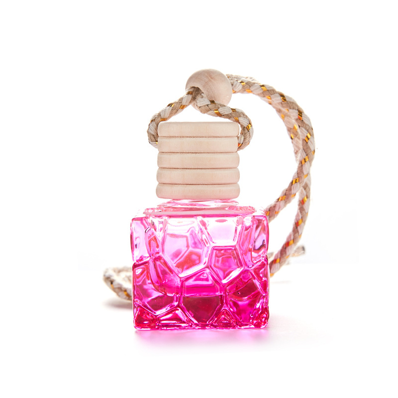 wholesale luxury square hanging wooden cap 10 ml liquid diffuser glass air freshener car perfume bottle