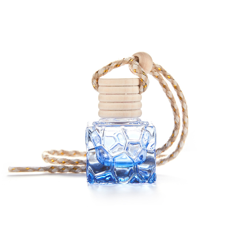 wholesale luxury square hanging wooden cap 10 ml liquid diffuser glass air freshener car perfume bottle