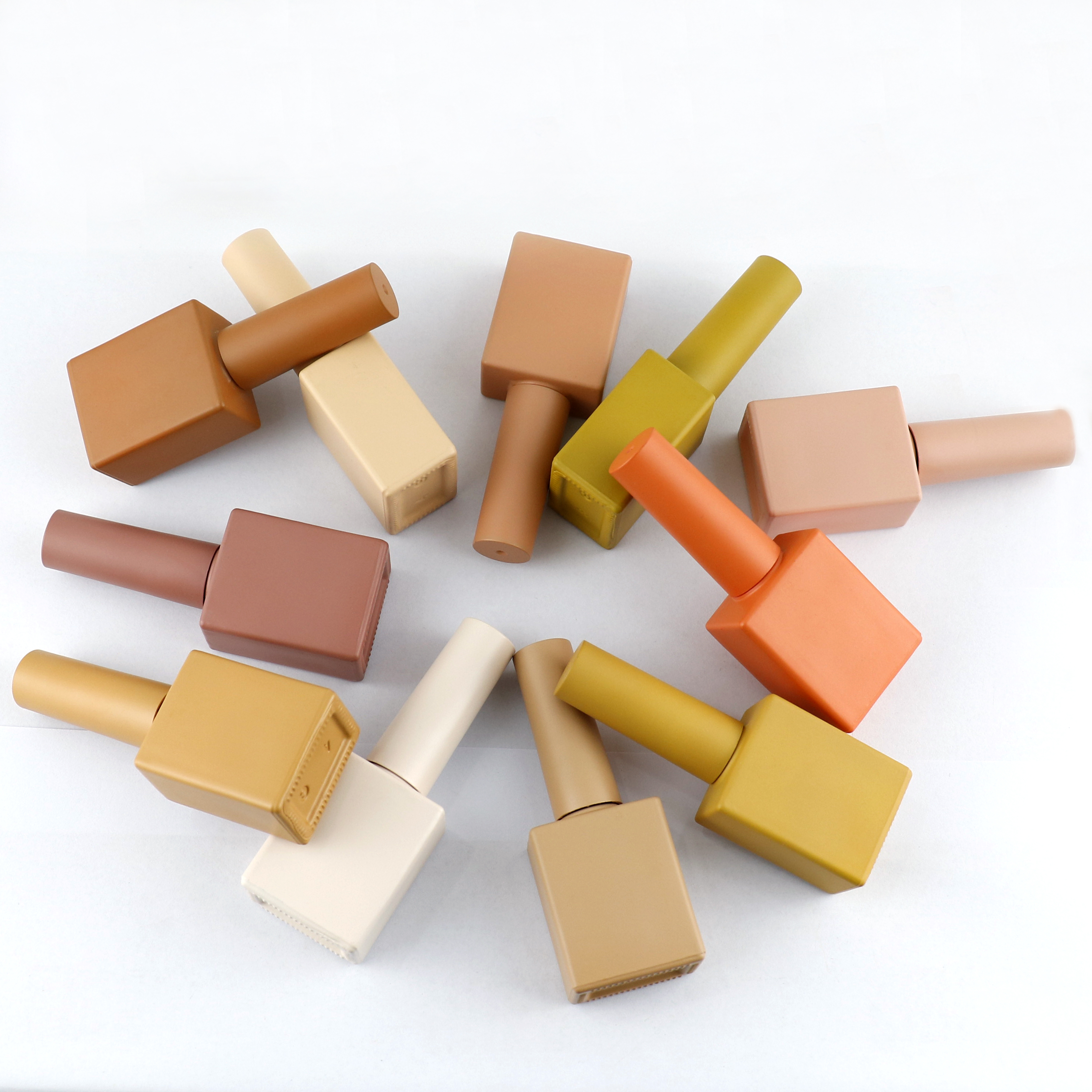 wholesale manufacture OEM custom 10ml 12ml orange Nude square empty glass nail polish bottle for nail polish with cap and brush
