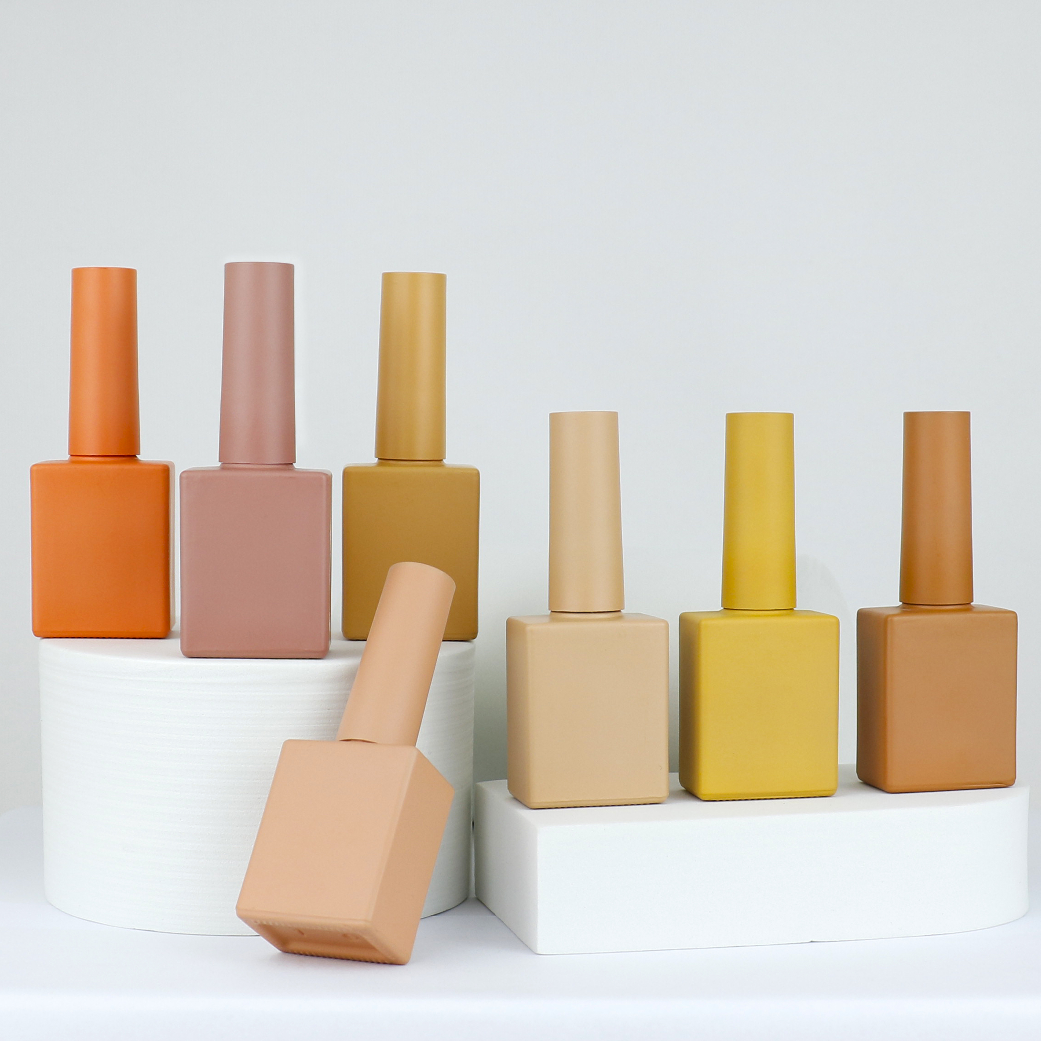 wholesale manufacture OEM custom 10ml 12ml orange Nude square empty glass nail polish bottle for nail polish with cap and brush