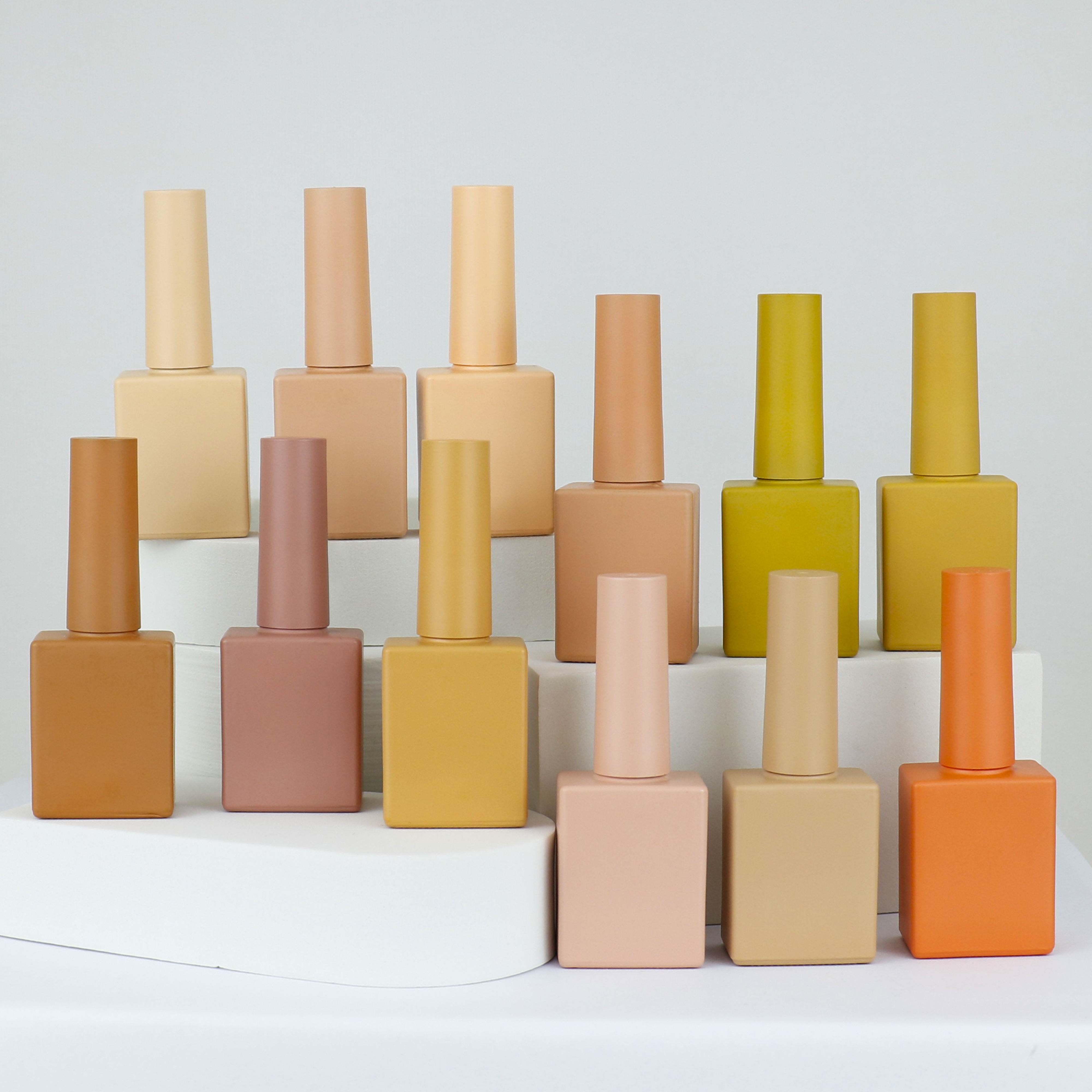 wholesale manufacture OEM custom 10ml 12ml orange Nude square empty glass nail polish bottle for nail polish with cap and brush