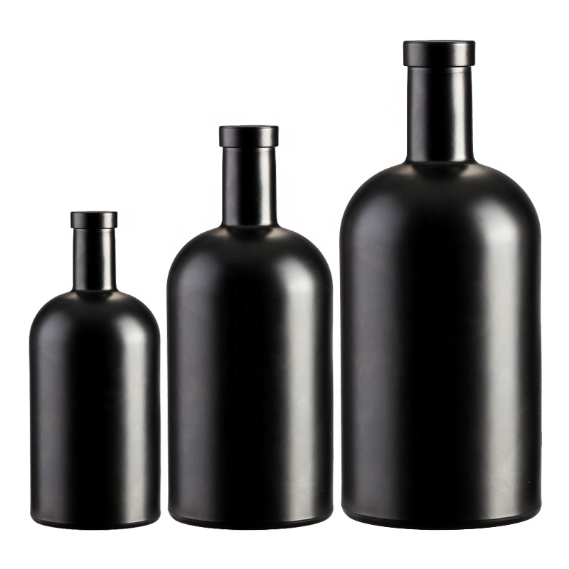 wholesale matte black gin  bottle 100ml 200ml 375ml 500ml 1000ml  750ml  glass bottle cork gin bottles engraved