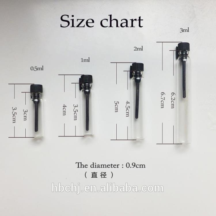 wholesale mini cosmetic fragrance oil sample tester glass bottle vials 0.5ml 1ml 2ml 3ml