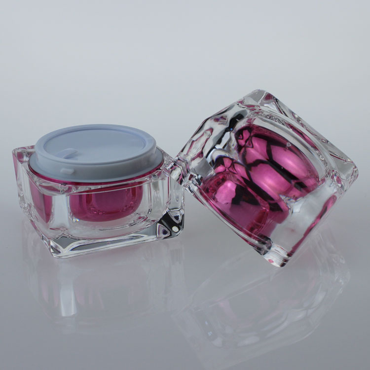 wholesale plastic 30G pink square shape cream jar,1 ounce square acrylic Cosmetic Jar, 30 g Cosmetic Packaging wholesale