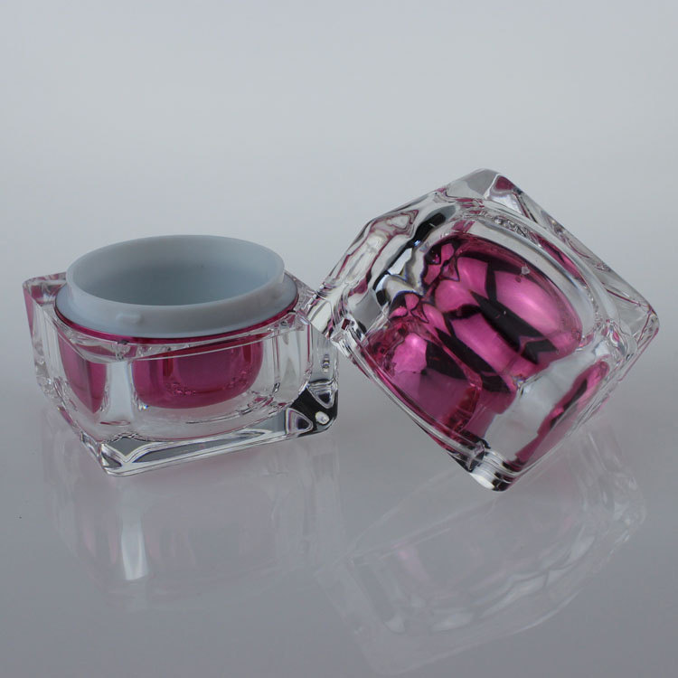 wholesale plastic 30G pink square shape cream jar,1 ounce square acrylic Cosmetic Jar, 30 g Cosmetic Packaging wholesale