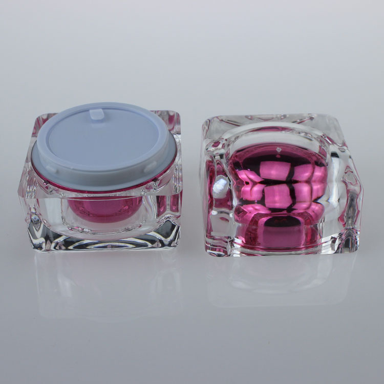 wholesale plastic 30G pink square shape cream jar,1 ounce square acrylic Cosmetic Jar, 30 g Cosmetic Packaging wholesale