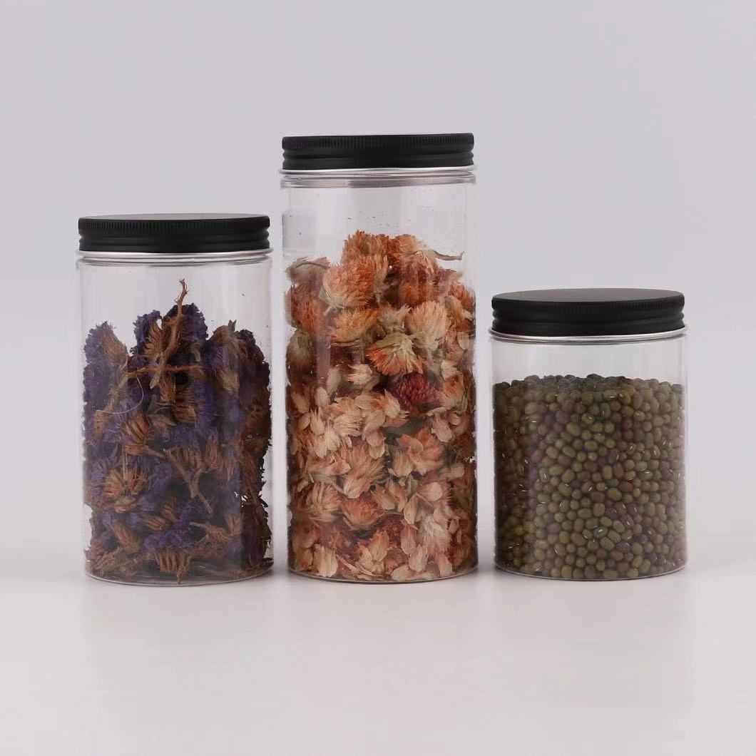 wholesale plastic jar transparent 250ml with aluminium cap 50ml 100ml 120ml 200ml 300ml 500ml