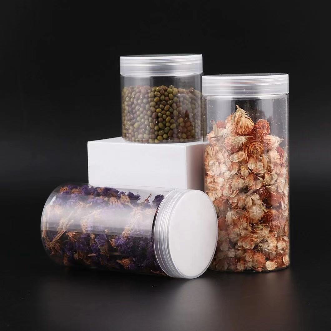 wholesale plastic jar transparent 250ml with aluminium cap 50ml 100ml 120ml 200ml 300ml 500ml