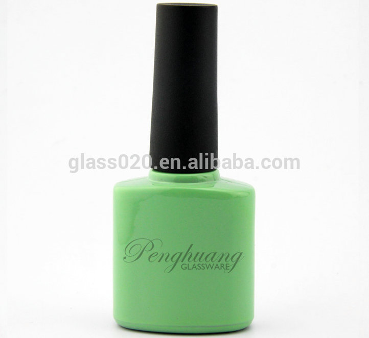 wholesale popular 8 ml flat light green empty nail enamel packaging bottle with cap and brush