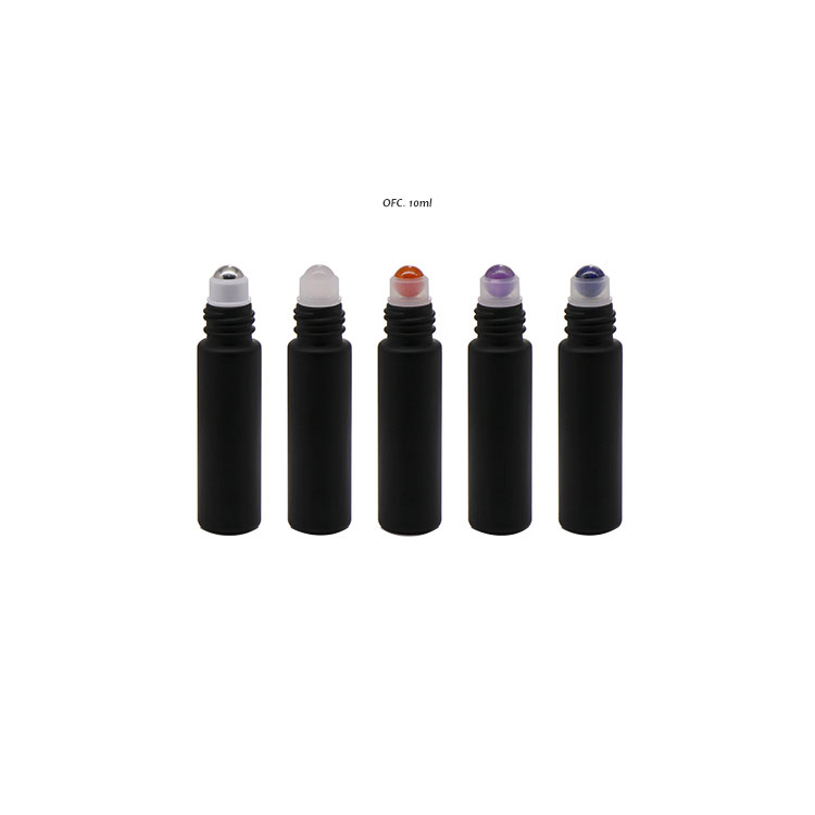 wholesale popular matt black perfume essential oil glass roll on bottles with steel roller ball