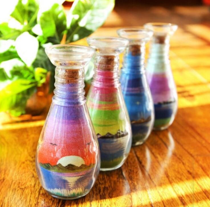 wholesale pretty empty sand painting glass bottle for decoration gift wishing glass jar food storage canister with cork