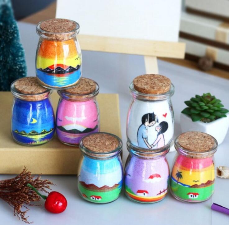 wholesale pretty empty sand painting glass bottle for decoration gift wishing glass jar food storage canister with cork