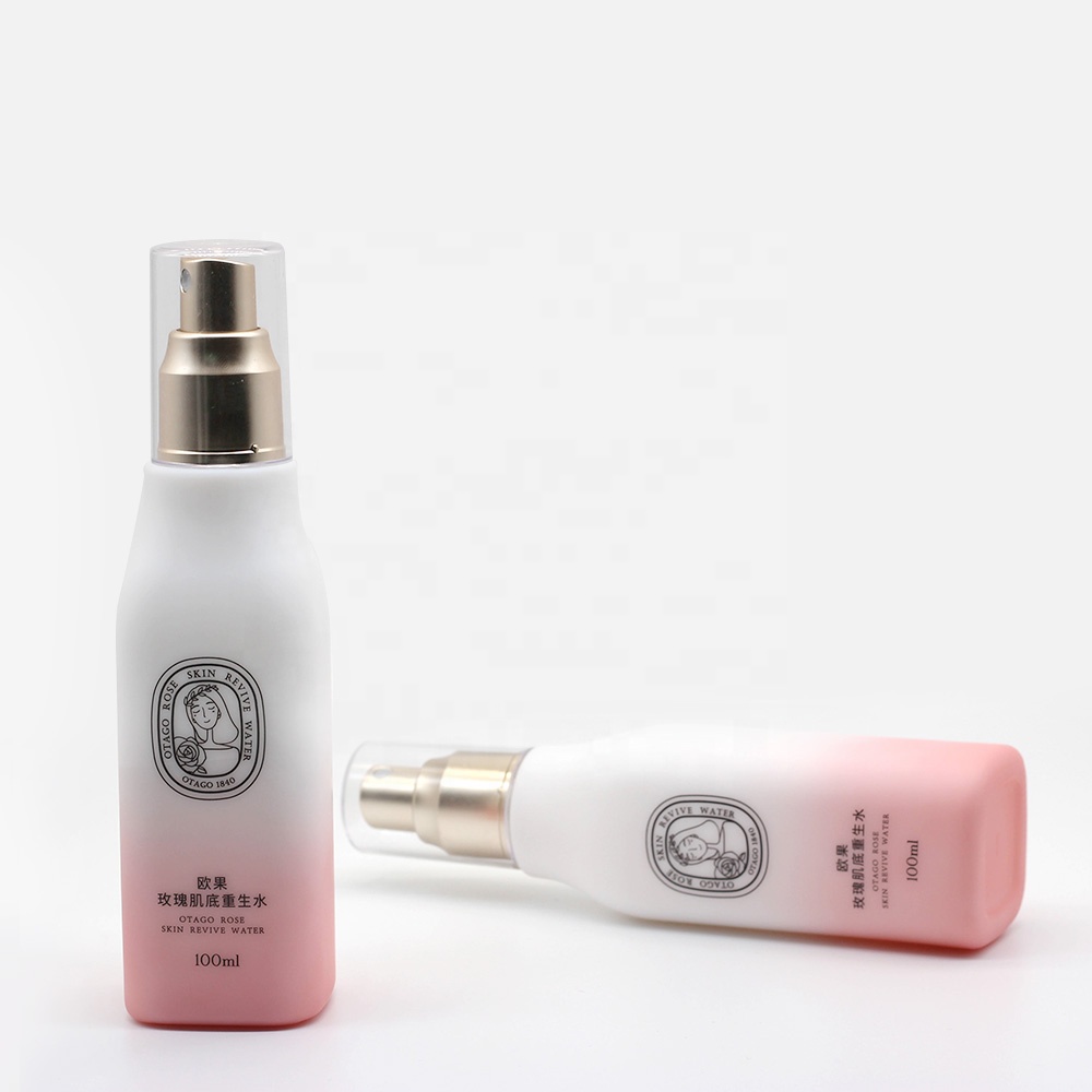 wholesale price 100ml customized white opal glass cosmetic bottle with aluminum gold sprayer