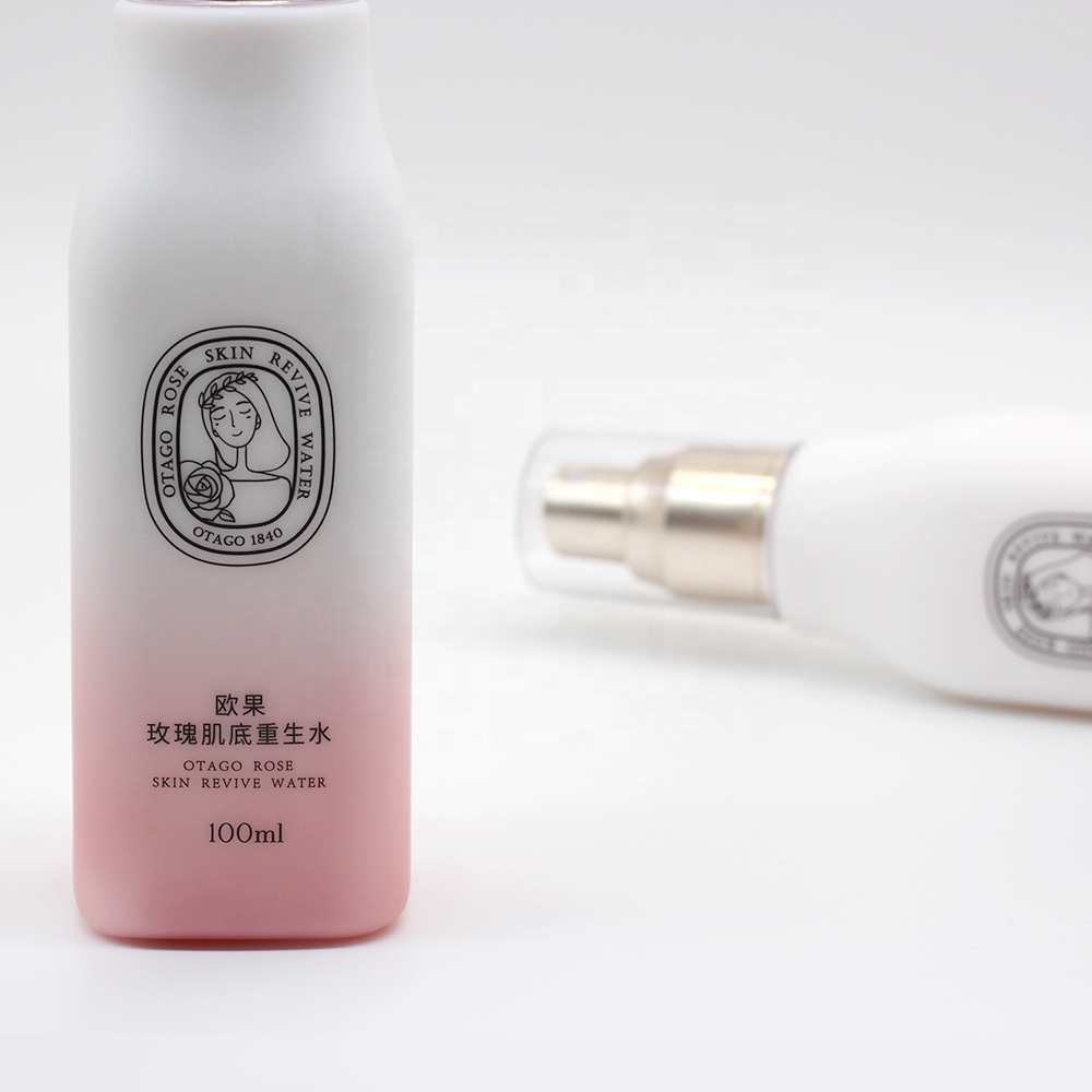 wholesale price 100ml customized white opal glass cosmetic bottle with aluminum gold sprayer