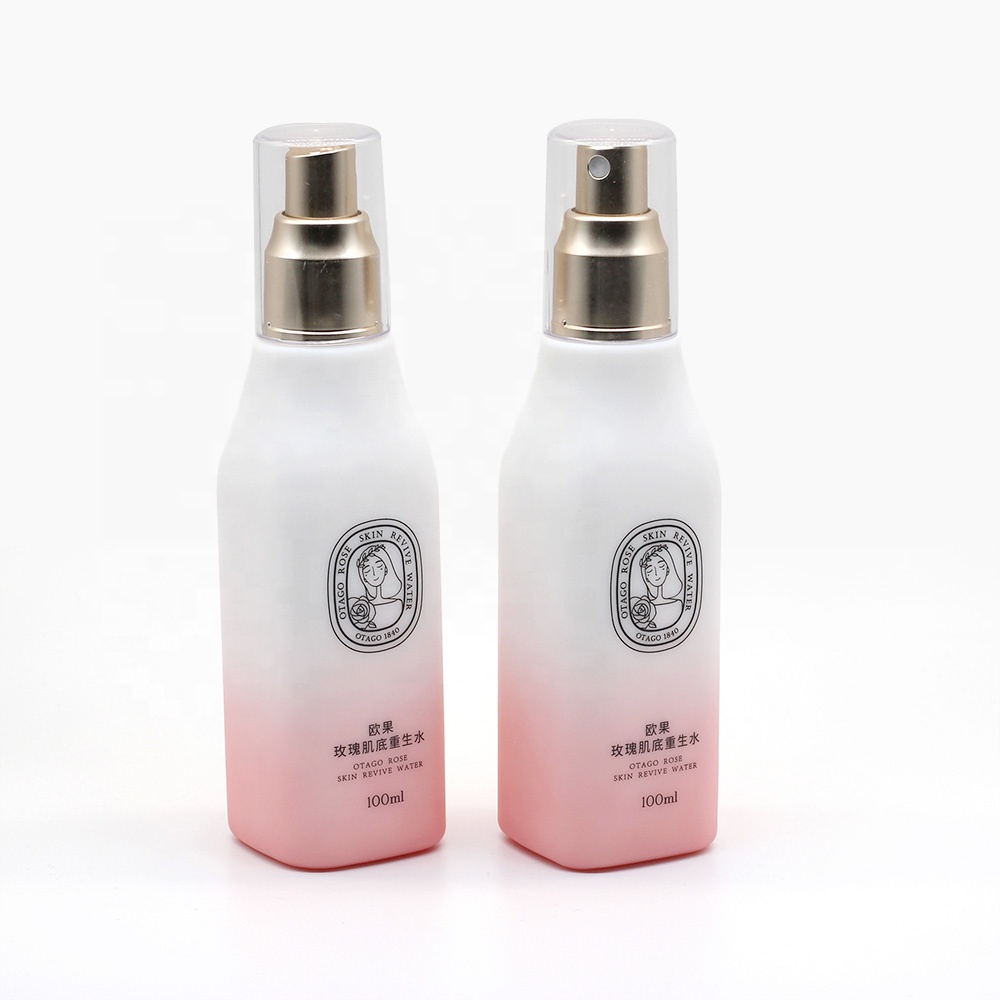 wholesale price 100ml customized white opal glass cosmetic bottle with aluminum gold sprayer