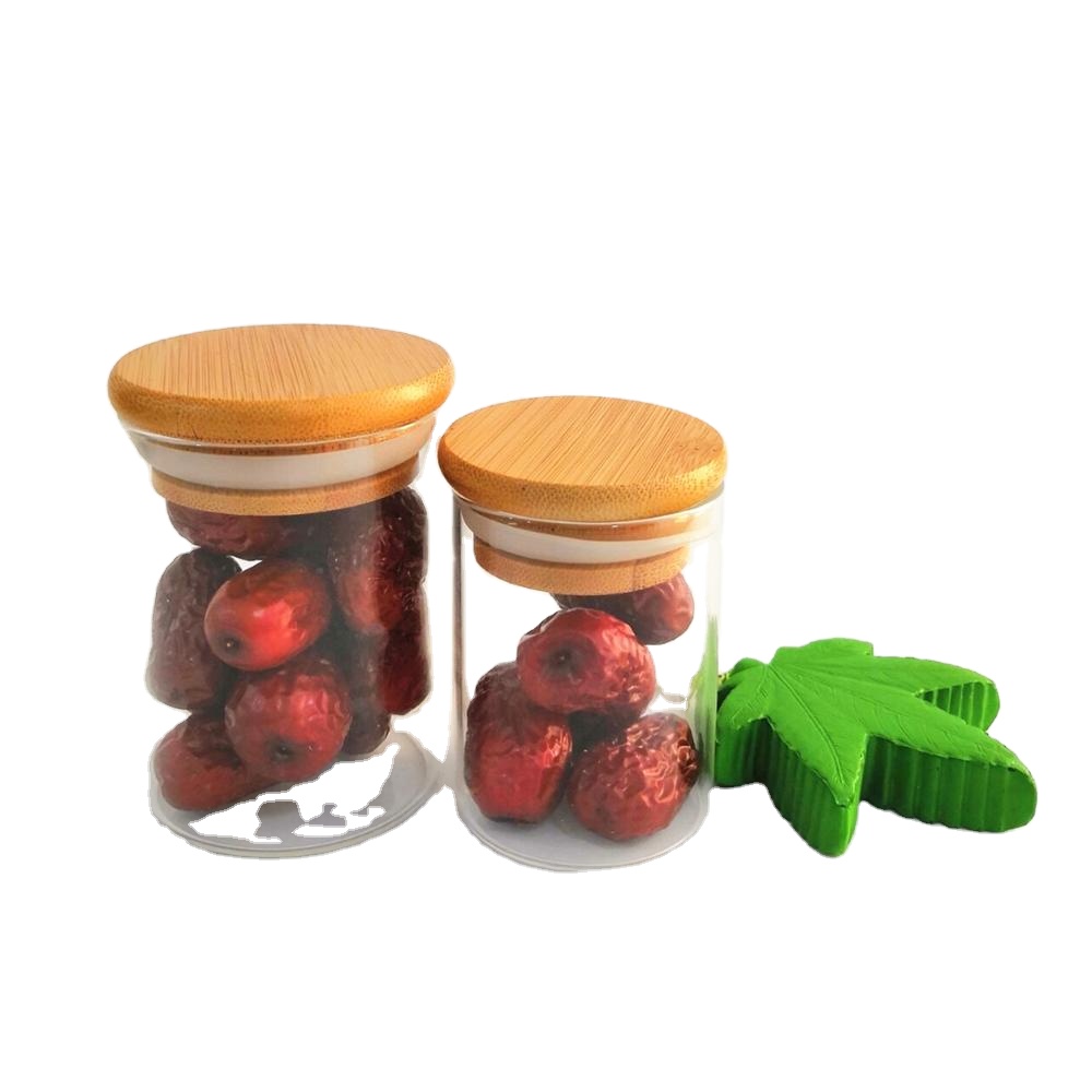 wholesale price customized glass food storage jar borosilicate glass jar bamboo lid sample free