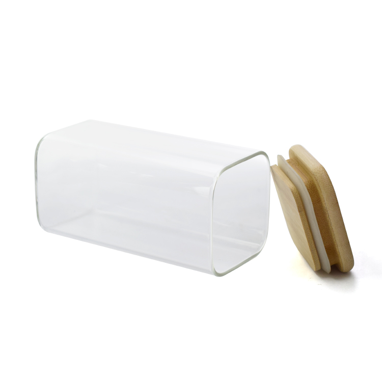 wholesale price customized glass food storage jar borosilicate glass jar bamboo lid sample free