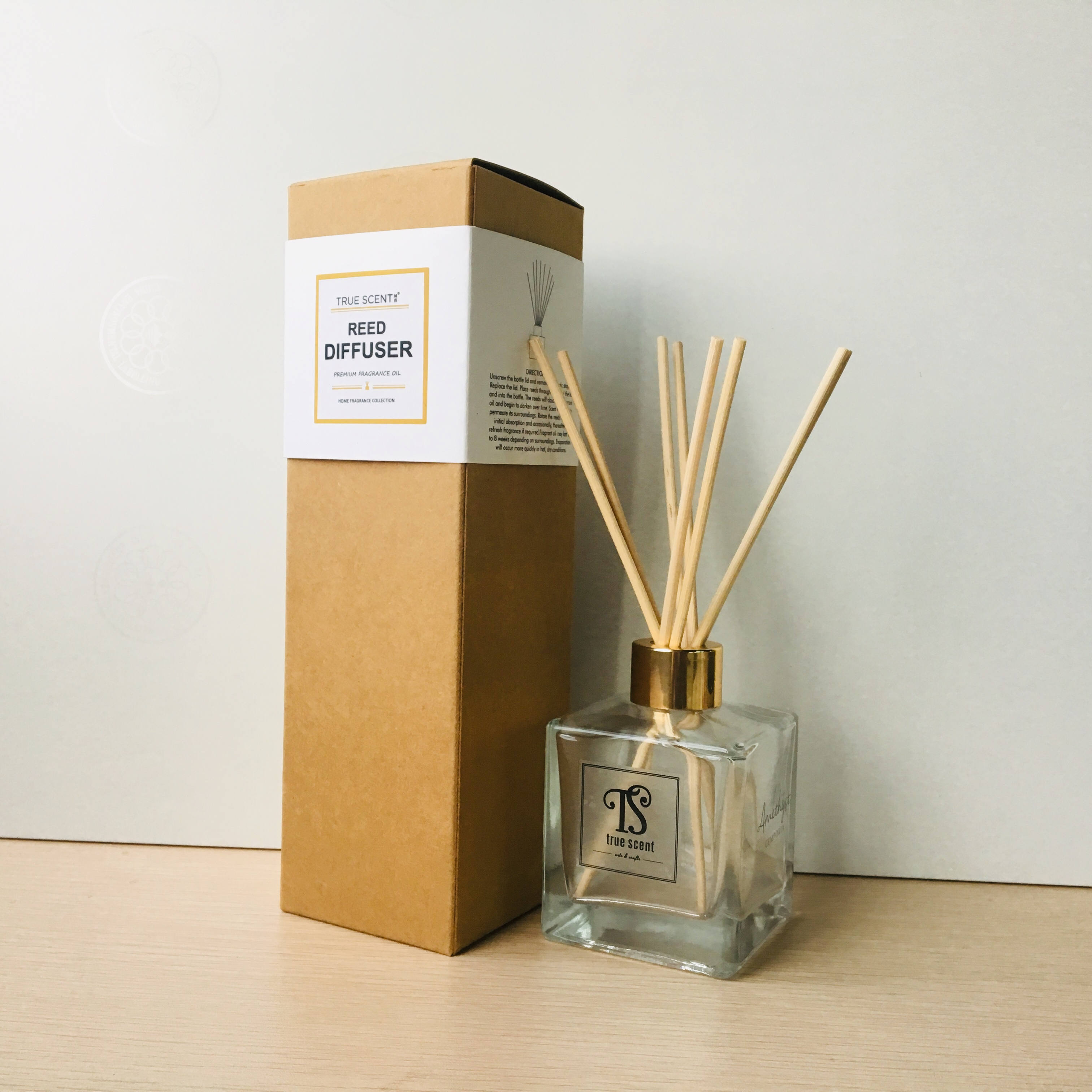 wholesale private logo clear square rattan reed diffuser 200ml Glass bottle with gift box for home