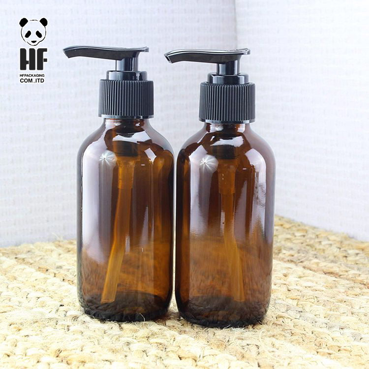 wholesale prumium quality amber glass lotion bottle 250ml with lotion squeeze pump