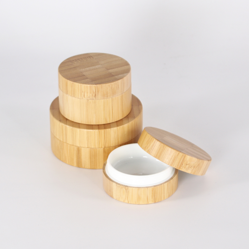 wholesale recyclable bamboo cosmetic jars 10g 30g bamboo full covered plastic cream jar container