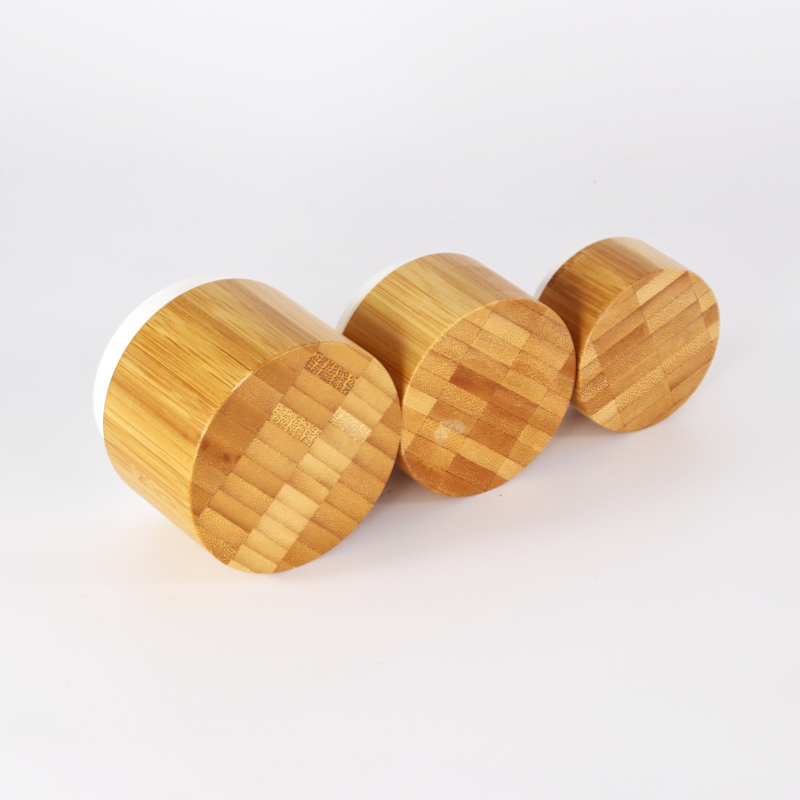wholesale recyclable bamboo cosmetic jars 10g 30g bamboo full covered plastic jar with wooden lid