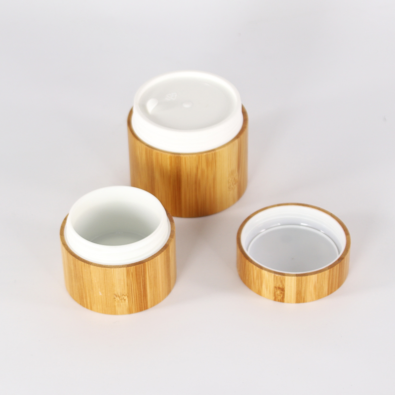 wholesale recyclable bamboo cosmetic jars 10g 30g bamboo full covered plastic jar with wooden lid