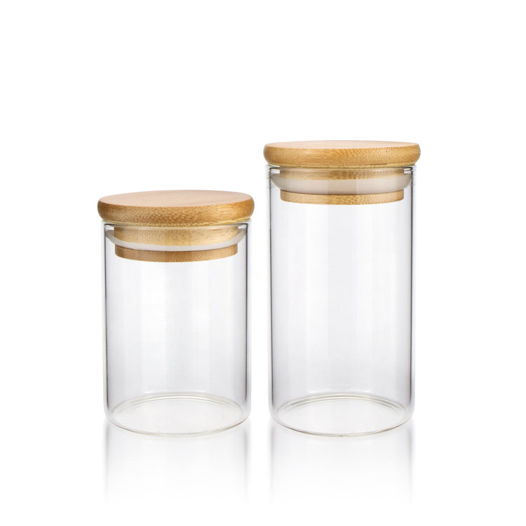 wholesale recycle 100 120 150 200 gram clear coolie containers borosilicate glass jars with bamboo lid for storage