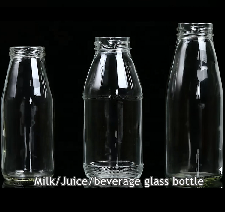 wholesale recycled empty clear glass milk juice beverage bollte with metal cap