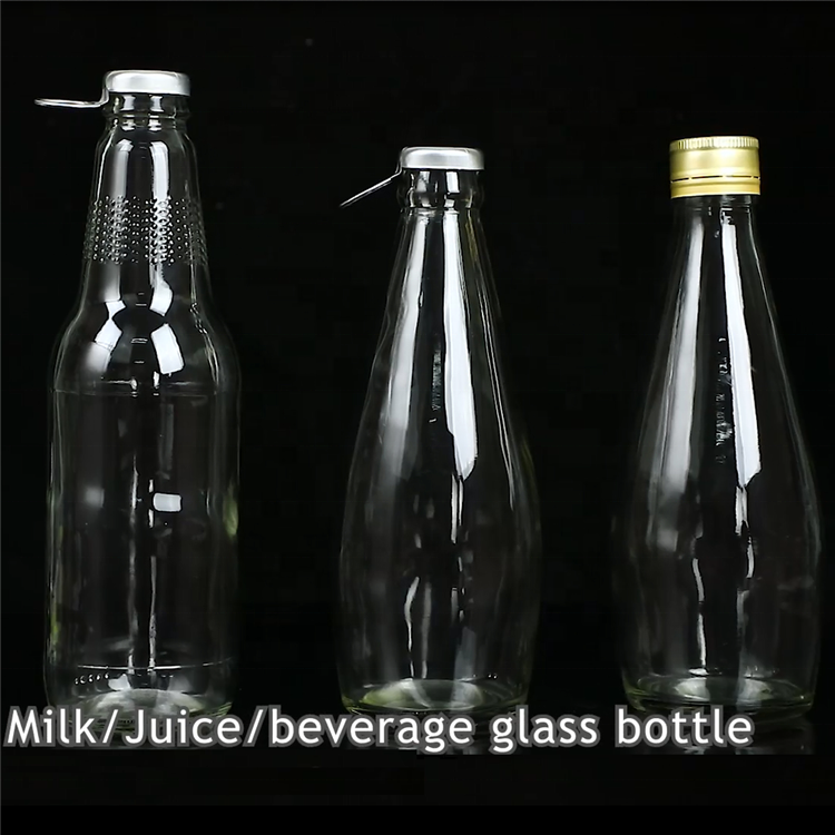 wholesale recycled empty clear glass milk juice beverage bollte with metal cap