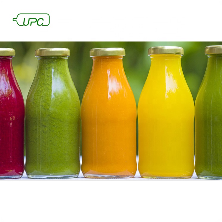 wholesale recycled empty clear glass milk juice beverage bollte with metal cap