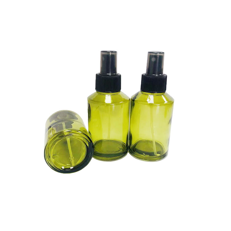 wholesale refilling empty fine mist sprayer 120ml 125ml sloping shoulder olive green glass cosmetic bottle