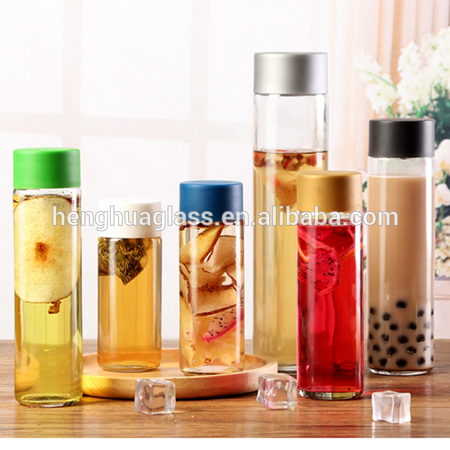 wholesale round empty 250ml 300ml 350ml 375ml 400ml 500ml 800ml voss kombucha glass bottle for milk tea with Plastic cap