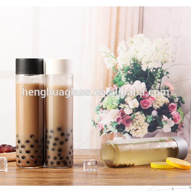 wholesale round empty 250ml 300ml 350ml 375ml 400ml 500ml 800ml voss kombucha glass bottle for milk tea with Plastic cap