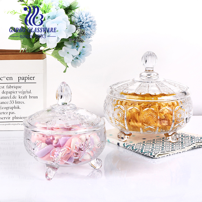wholesale round shape new design glass candy jar for home using glass candy pot with high white quality popular hot sale glasses
