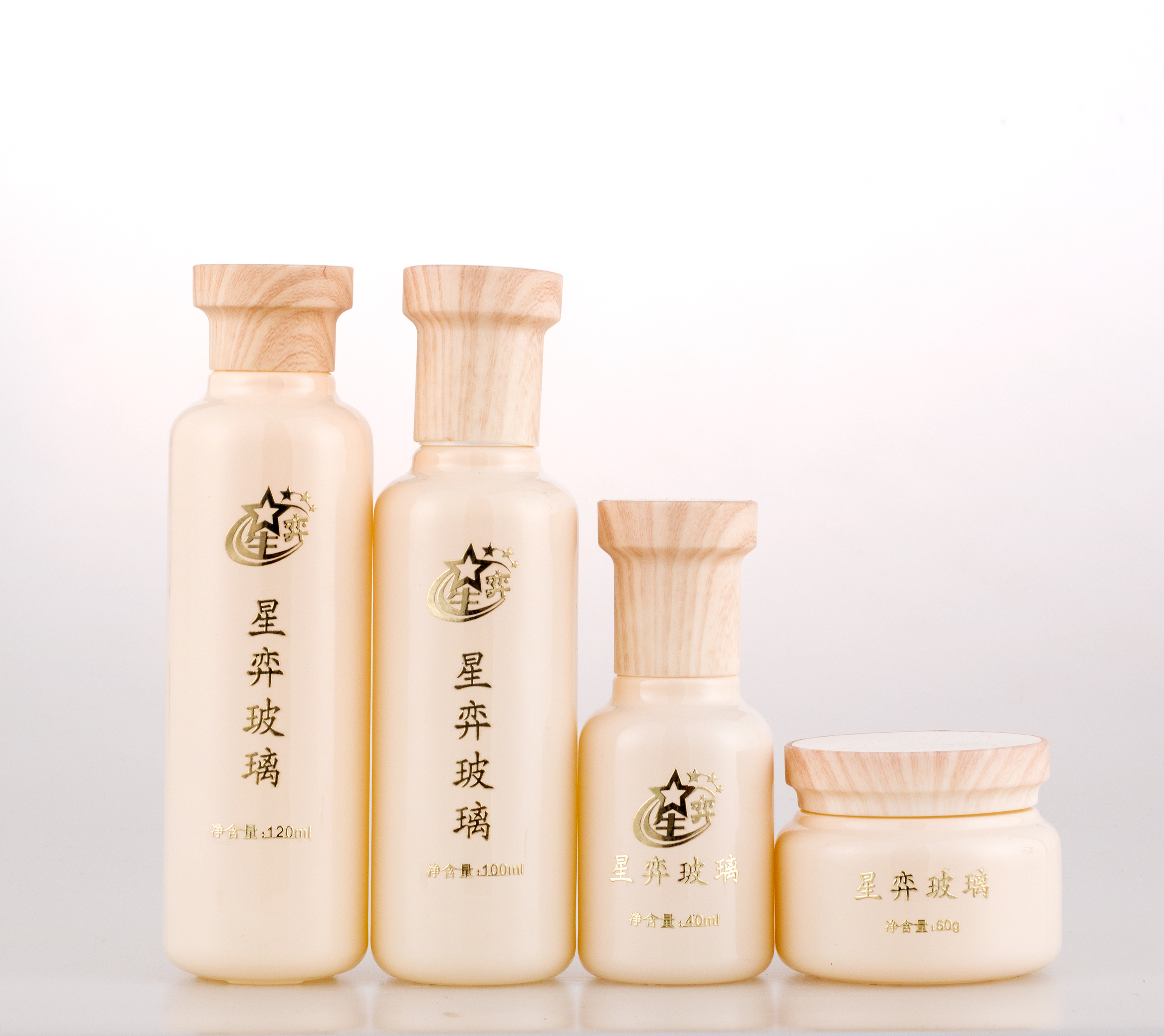 wholesale round shaped bamboo cap emulsion cream glass bottle