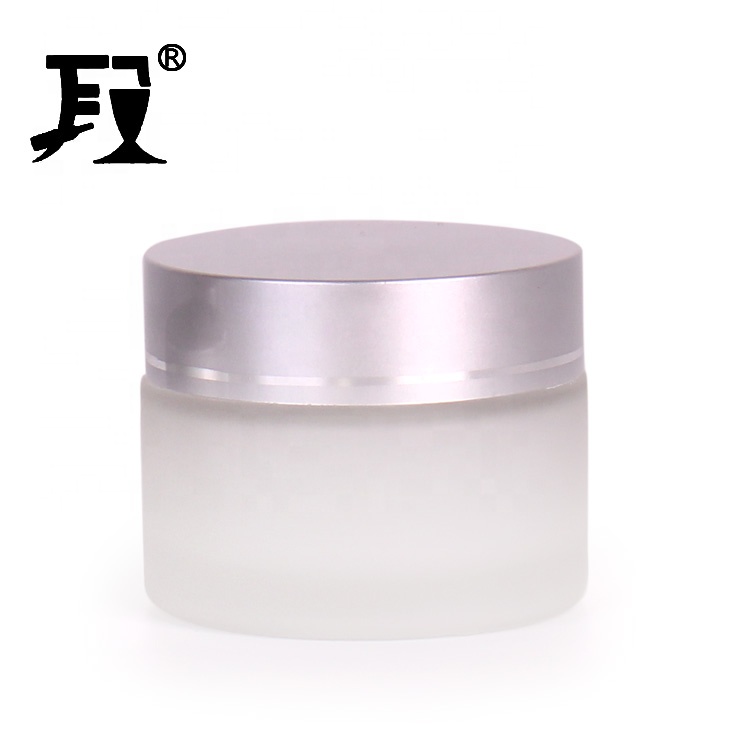 wholesale skincare packaging round frosted 50ml glass cream cosmetic jar with sliver plastic lid