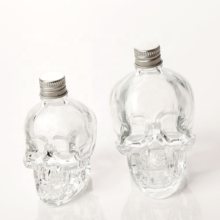 wholesale skull shape special Finish High-end clear Empty Fancy  Wine 30ml 60ml 120ml  liquor glass bottle