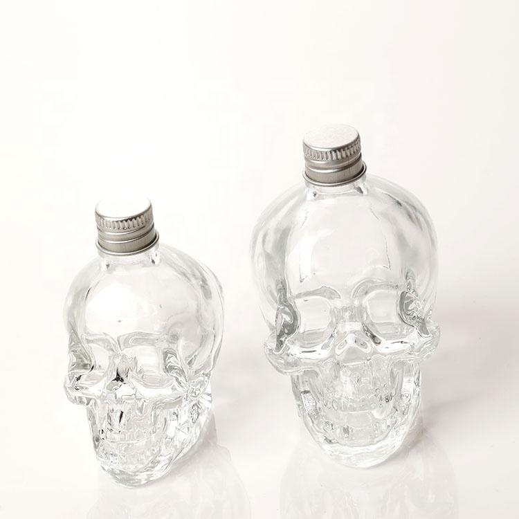 wholesale skull shape special Finish High-end clear Empty Fancy Wine 30ml 60ml 120ml liquor glass bottle