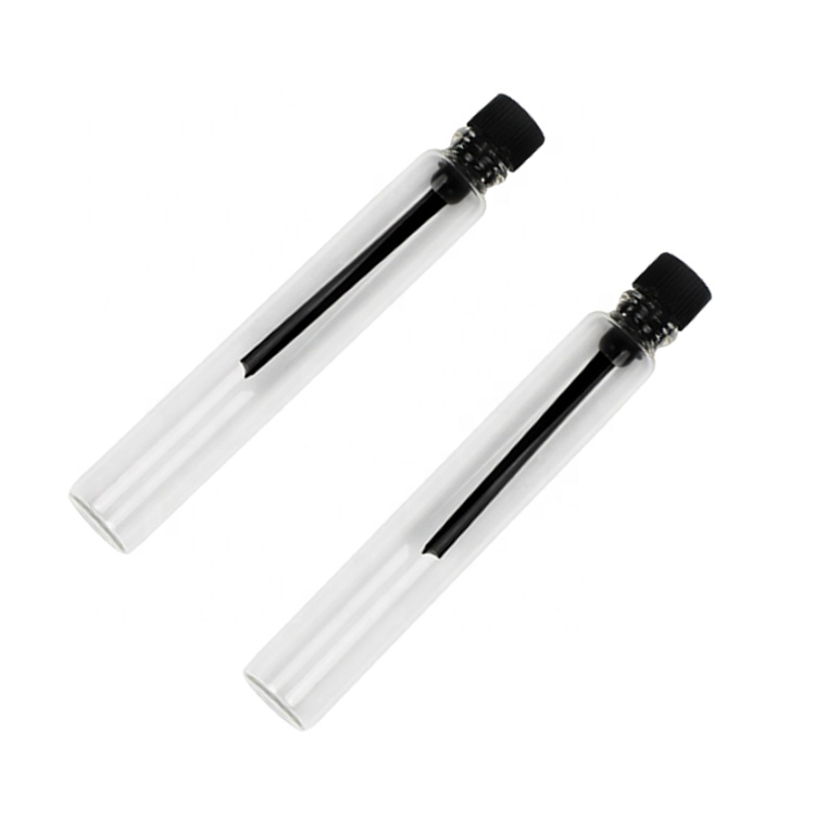 wholesale small size 1ml 2ml perfume tester vial glass vials refillable empty perfume samples bottles with black plastic lid