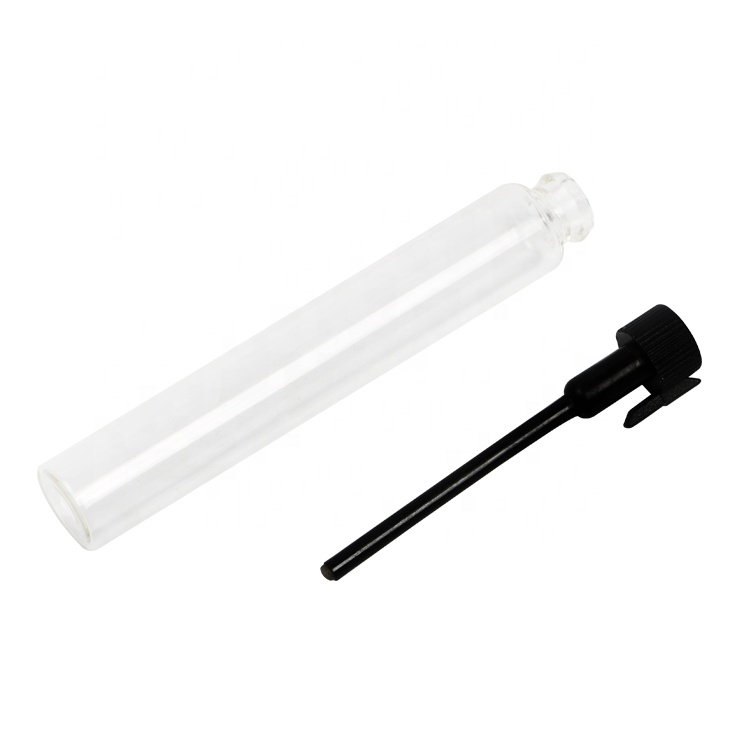wholesale small size 1ml 2ml perfume tester vial glass vials refillable empty perfume samples bottles with black plastic lid