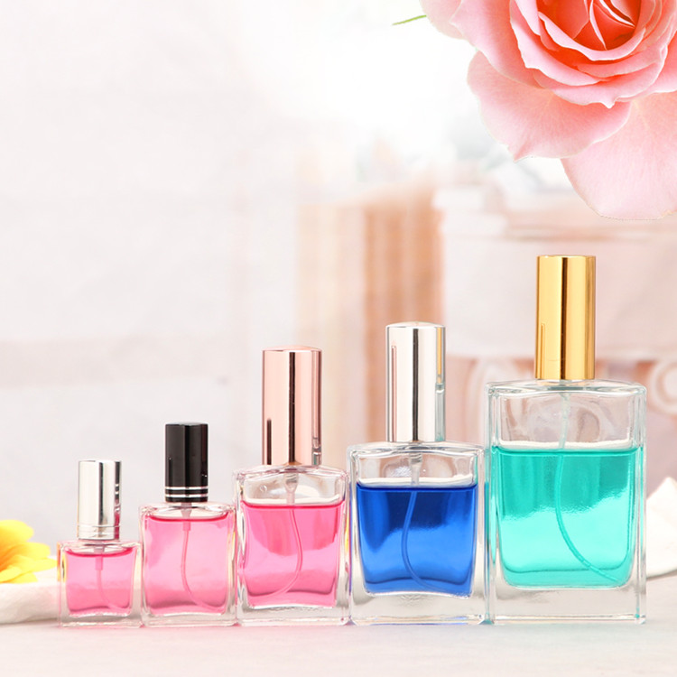 wholesale square 10ml-150ml flat glass perfume bottle with spray lid