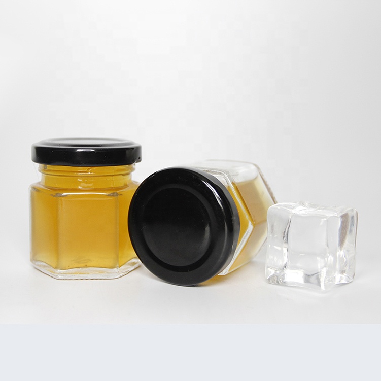 wholesale stock hexagon honey storage nuts canning spice container jars with logo printing